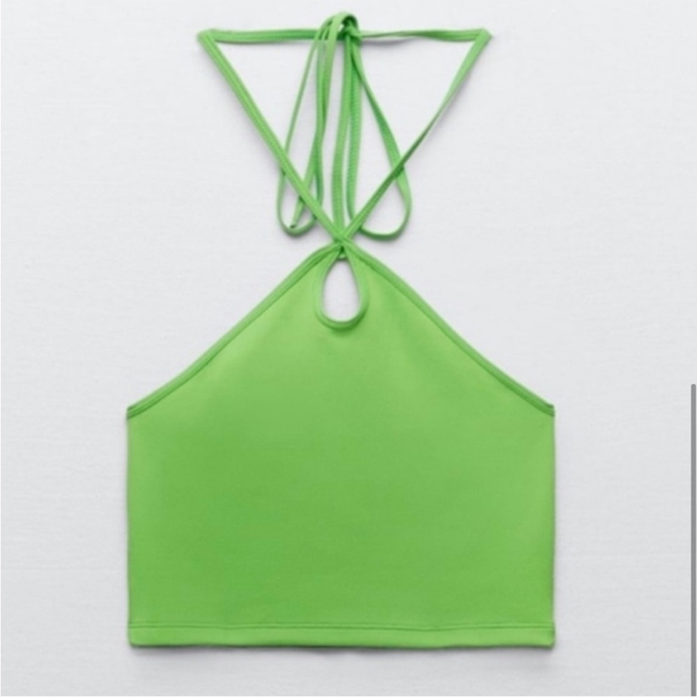 Zara Bright Green Keyhole Halter Crop Top